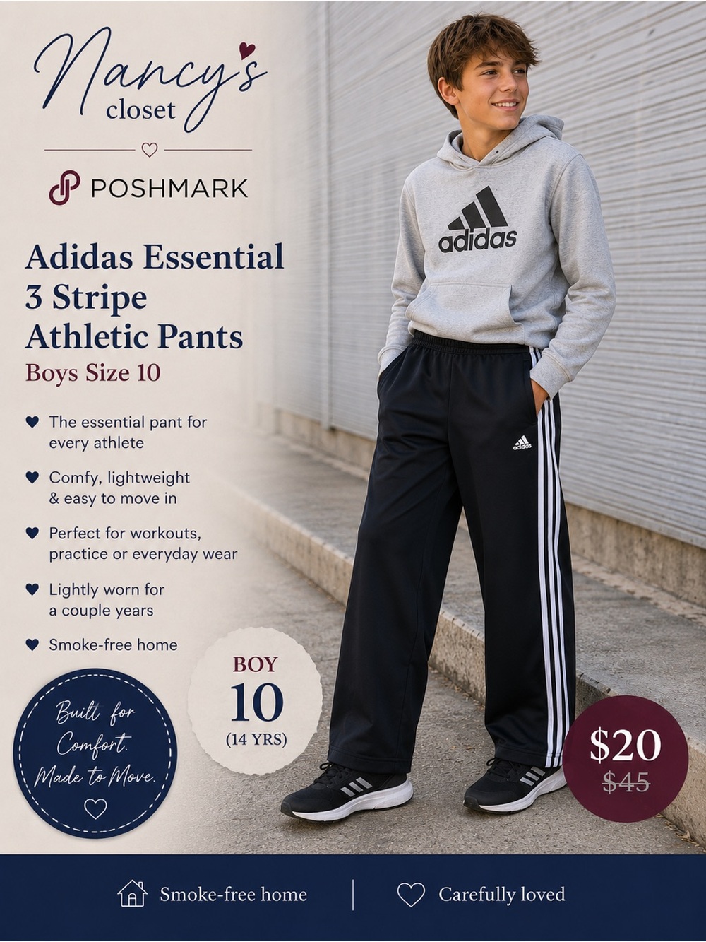Adidas Essential 3 stripe athletic pants